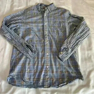 DANIEL CREMIEUX Men's Size Small Button Shirt Blue Tan Plaid Casual Cotton